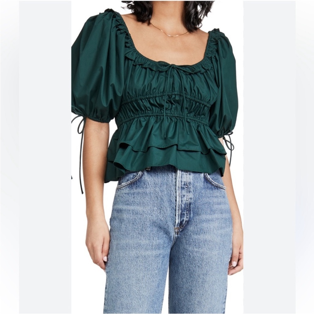 En Saison Dark Green Ruffled Blouse